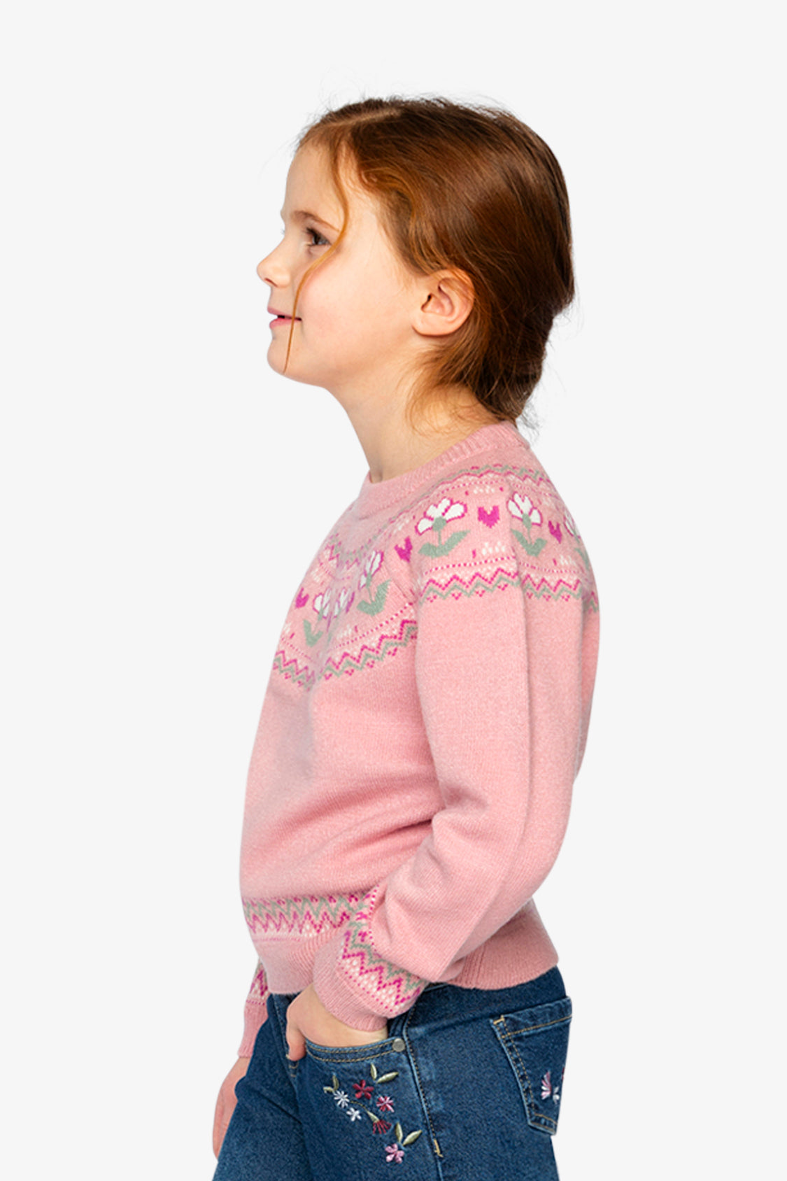 Sweater With Flower Jacquard Pale Dusty Pink - Image 3