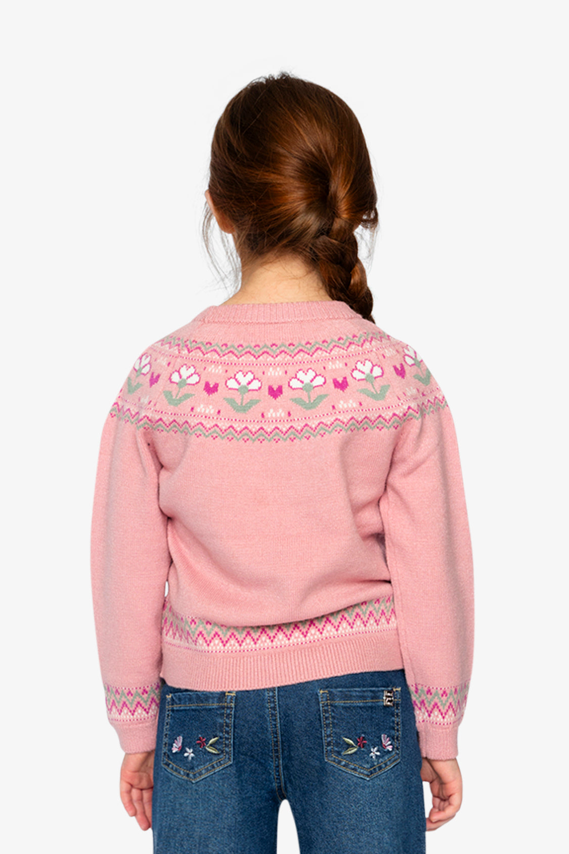 Sweater With Flower Jacquard Pale Dusty Pink - Image 4