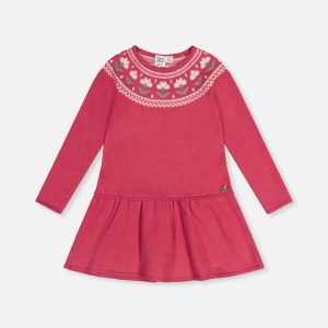 Knitted Dress With Flower Jacquard Raspberry Pink