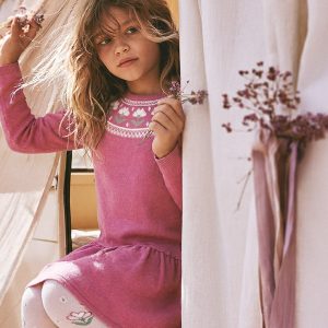 Alternative view of Knitted Dress With Flower Jacquard Raspberry Pink