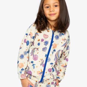 Hooded Zipped French Terry Cardigan Beige Unicorn Print - Image 2