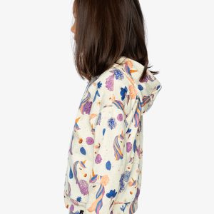 Hooded Zipped French Terry Cardigan Beige Unicorn Print - Image 3