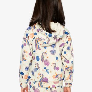 Hooded Zipped French Terry Cardigan Beige Unicorn Print - Image 4