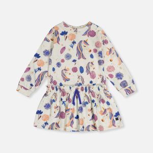 French Terry Dress Beige Unicorn Print - Image 8