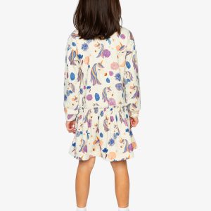 French Terry Dress Beige Unicorn Print - Image 5