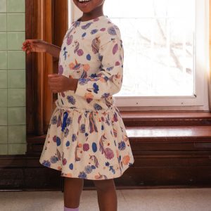 French Terry Dress Beige Unicorn Print - Image 2