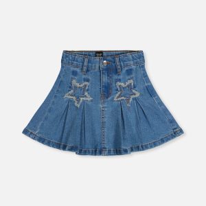 Pleated Skirt Navy Blue Denim