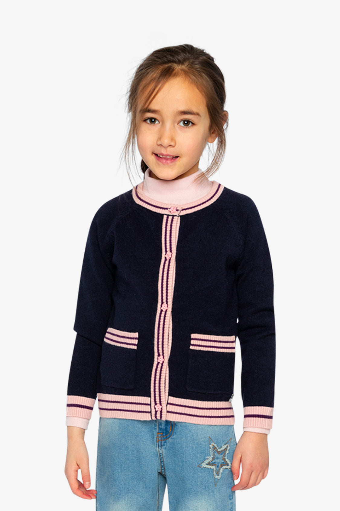 Knitted Cardigan Royal Blue And Pink - Image 2