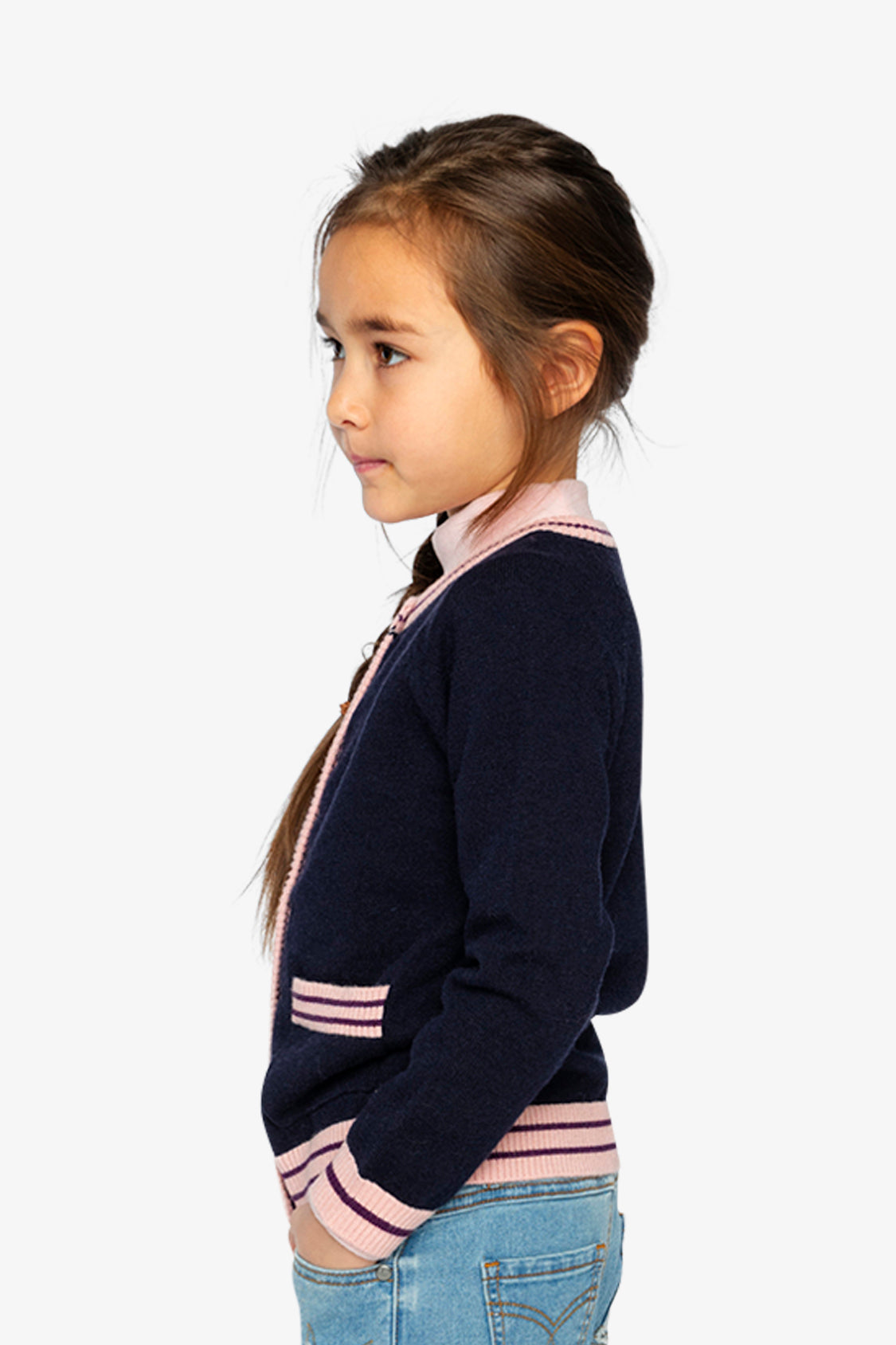 Knitted Cardigan Royal Blue And Pink - Image 3