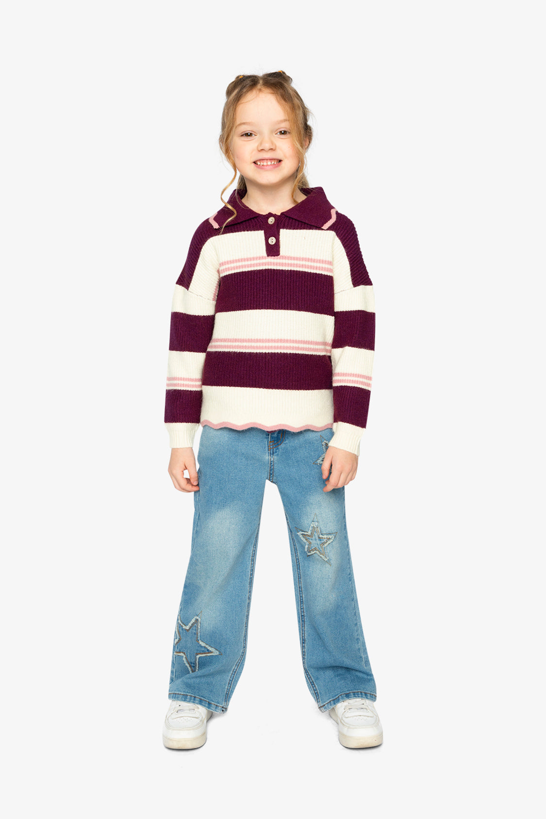 Scalloped Collar Sweater Red And White Stripes - Image 5