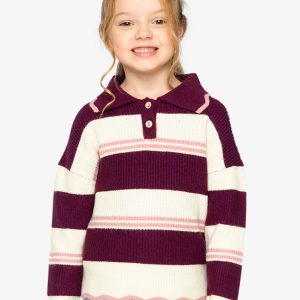 Alternative view of Scalloped Collar Sweater Red And White Stripes