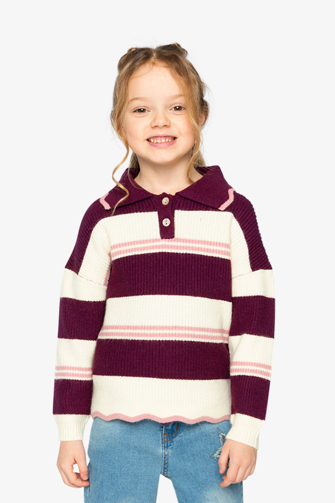 Scalloped Collar Sweater Red And White Stripes - Image 2
