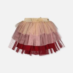 Multi Layer Glittering Mesh Skirt Red, Pink And Beige