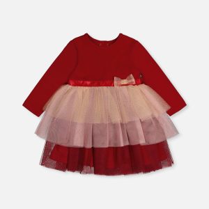 Bi-Material Dress With Glittering Skirt Red - Image 7