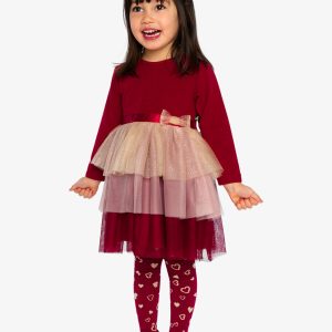 Bi-Material Dress With Glittering Skirt Red - Image 3