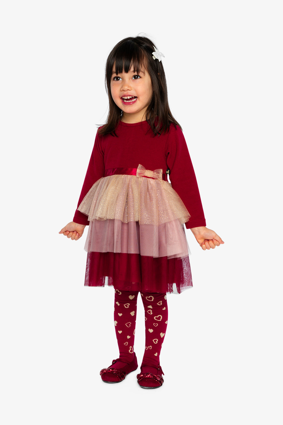 Bi-Material Dress With Glittering Skirt Red - Image 3
