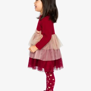 Bi-Material Dress With Glittering Skirt Red - Image 4