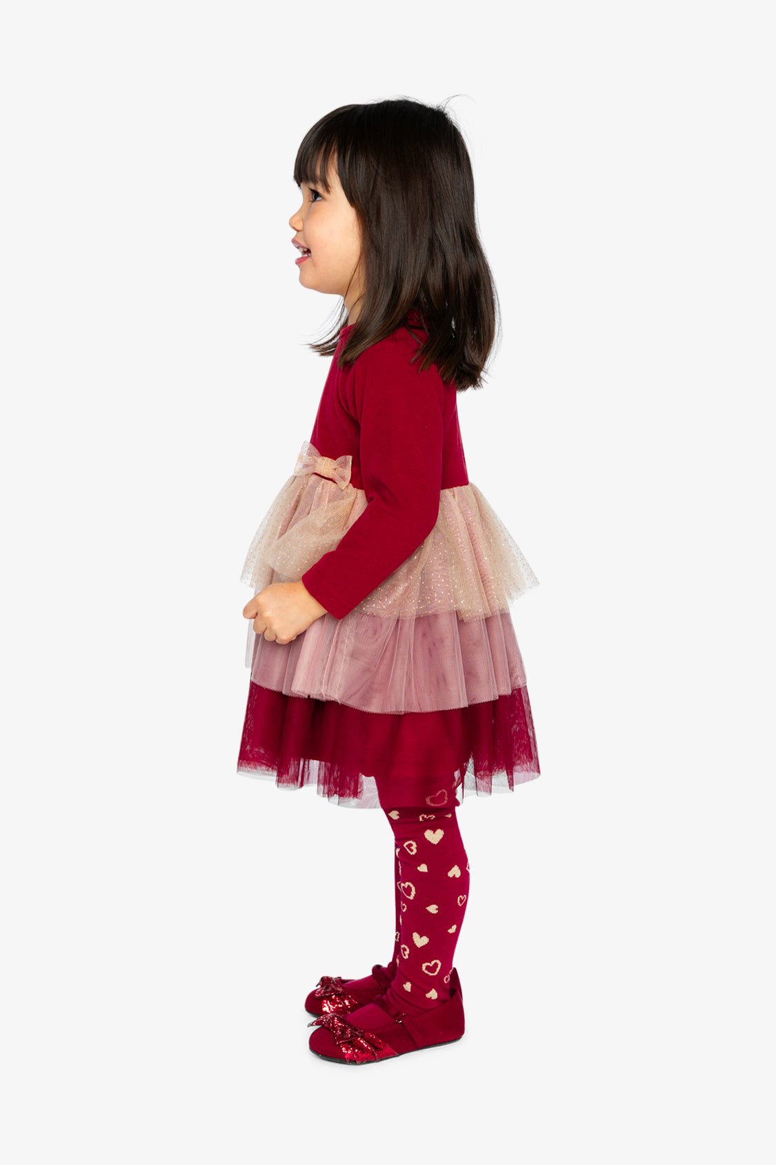 Bi-Material Dress With Glittering Skirt Red - Image 4
