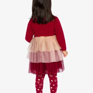 Bi-Material Dress With Glittering Skirt Red - Image 5
