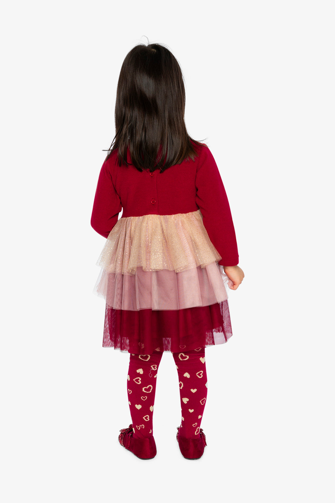 Bi-Material Dress With Glittering Skirt Red - Image 5