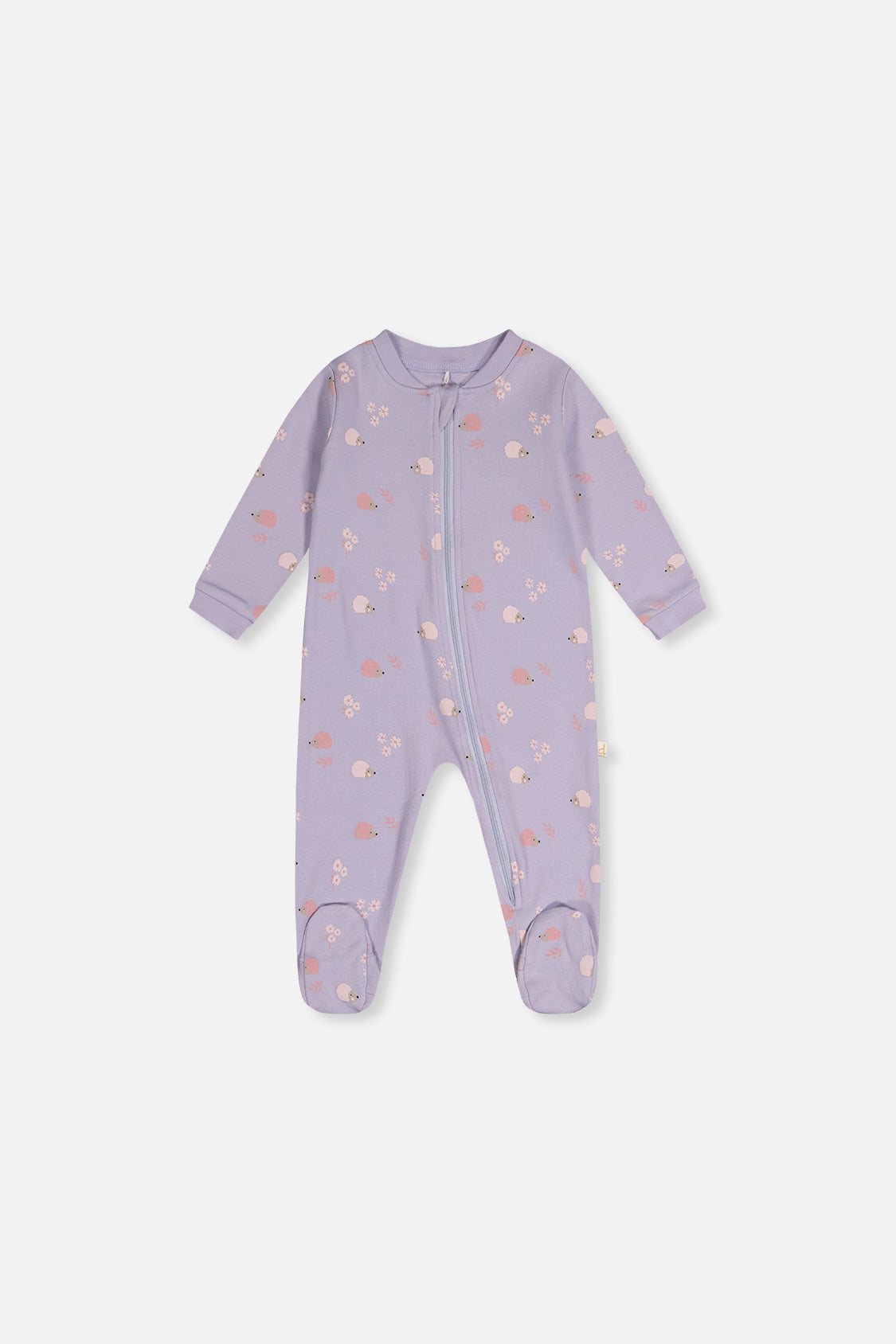 Baby Organic Cotton One Piece Pajama Purple Hedgehog Print - Image 5
