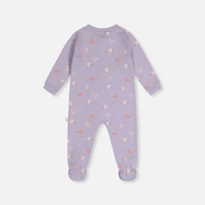 Alternative view of Baby Organic Cotton One Piece Pajama Purple Hedgehog Print