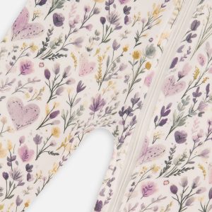 Baby Organic Cotton One Piece Pajama Beige Heart Print - Image 3