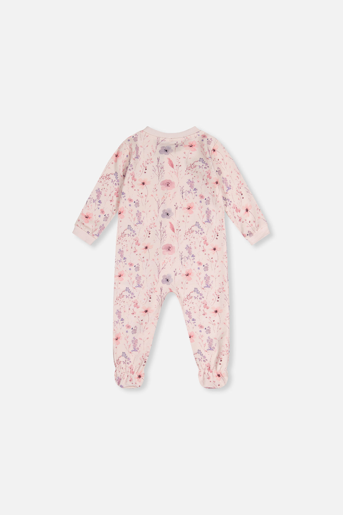 Baby Organic Cotton One Piece Pajama Pink Floral Print - Image 2
