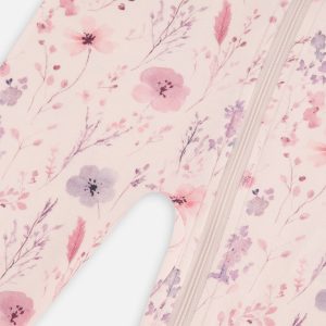 Baby Organic Cotton One Piece Pajama Pink Floral Print - Image 3