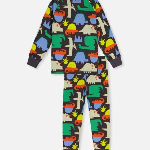Organic Cotton Two Piece Pajama Set Black Dinosaur Print - Image 7