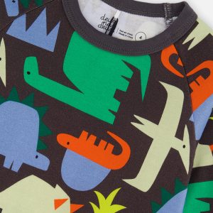 Organic Cotton Two Piece Pajama Set Black Dinosaur Print - Image 5