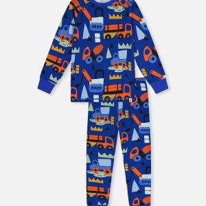 Organic Cotton Two Piece Pajama Set Blue Truck Print