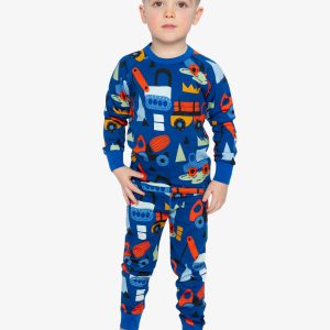 Alternative view of Organic Cotton Two Piece Pajama Set Blue Truck Print