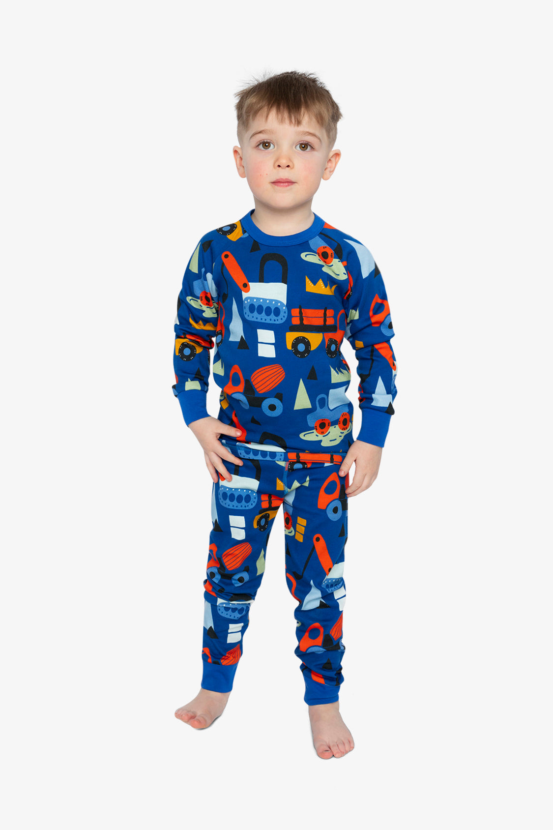 Organic Cotton Two Piece Pajama Set Blue Truck Print - Image 2