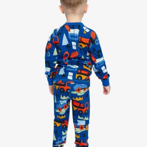 Organic Cotton Two Piece Pajama Set Blue Truck Print - Image 3