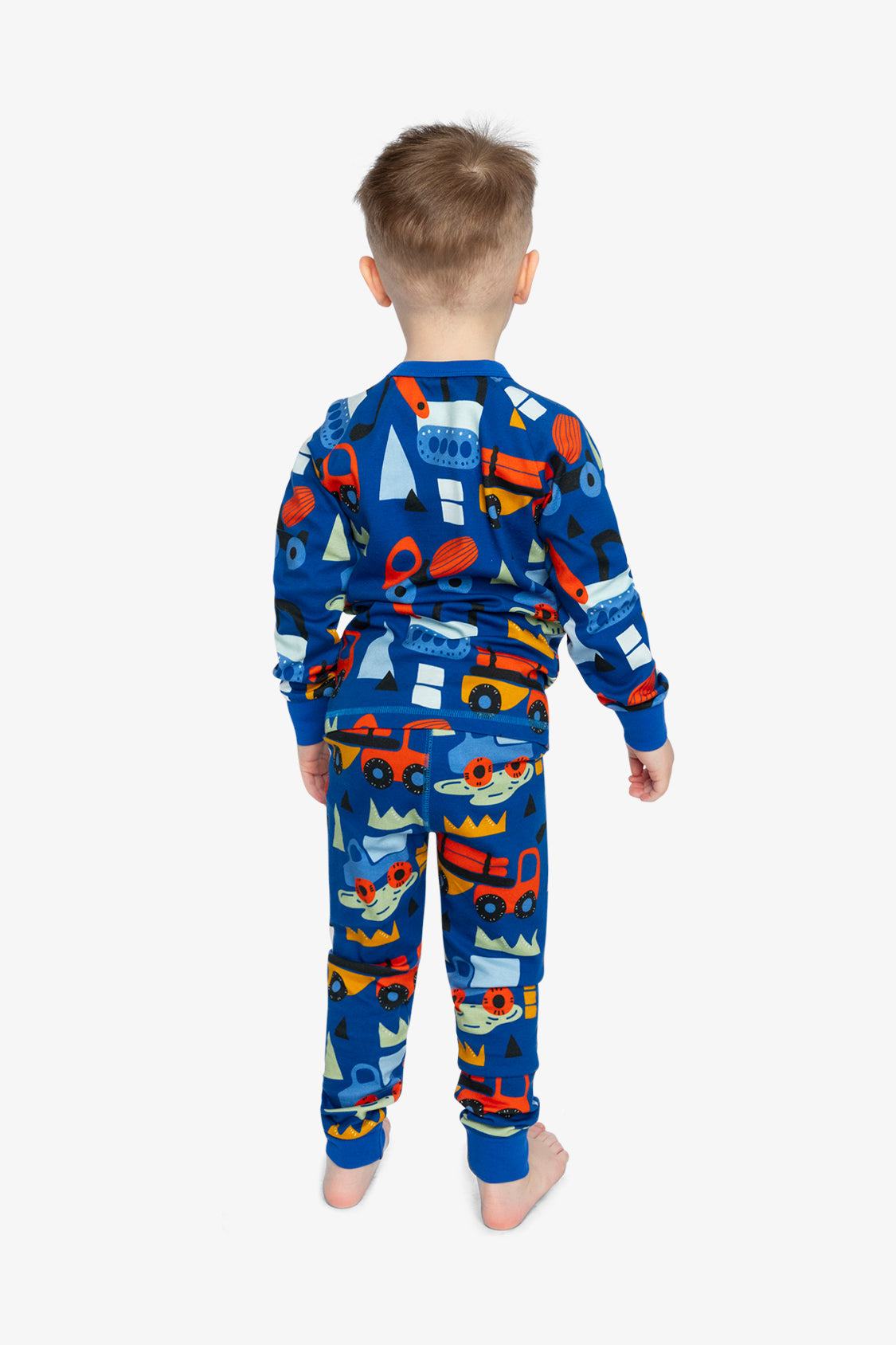 Organic Cotton Two Piece Pajama Set Blue Truck Print - Image 3