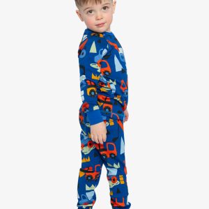 Organic Cotton Two Piece Pajama Set Blue Truck Print - Image 4