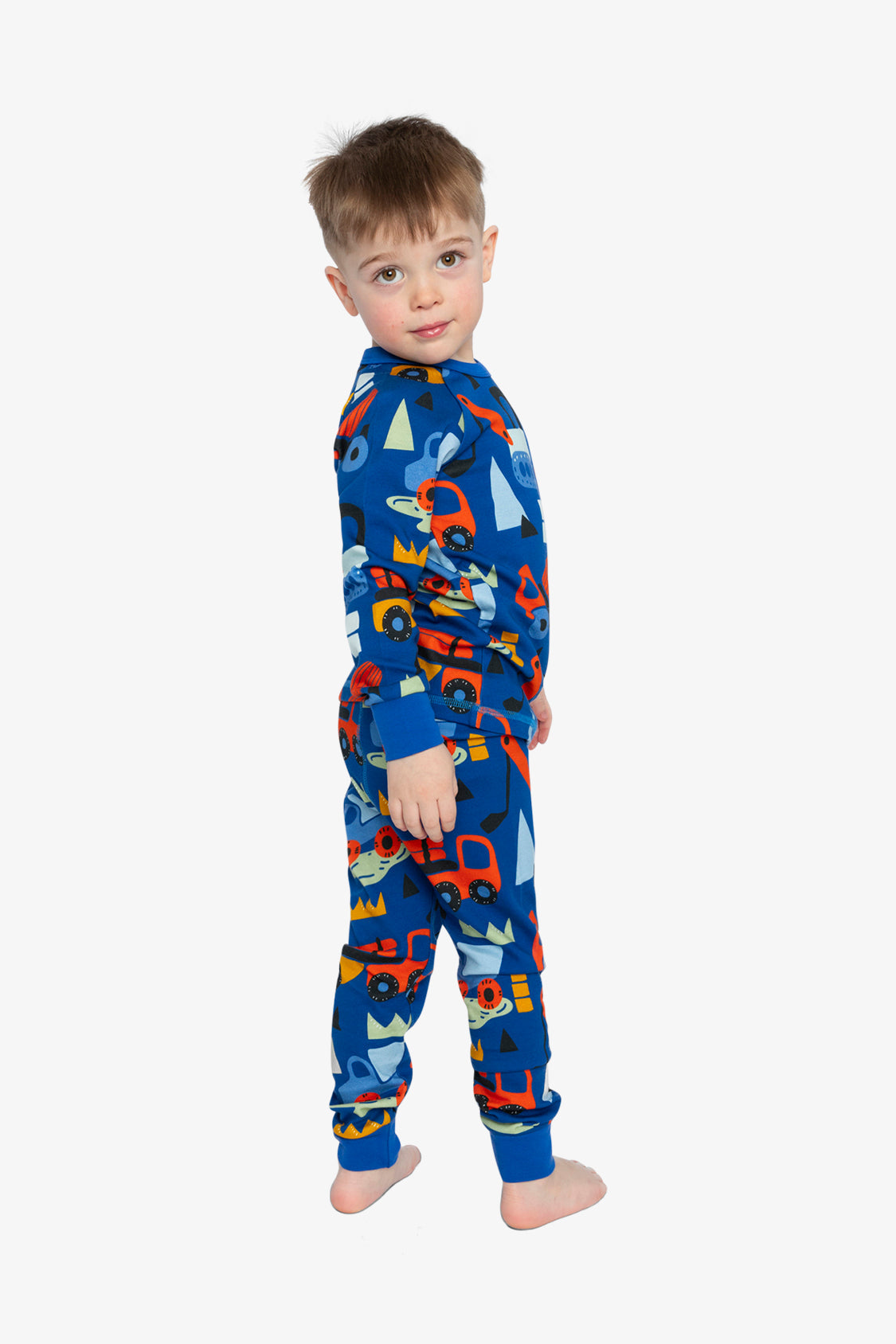 Organic Cotton Two Piece Pajama Set Blue Truck Print - Image 4