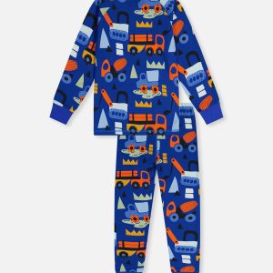 Organic Cotton Two Piece Pajama Set Blue Truck Print - Image 5