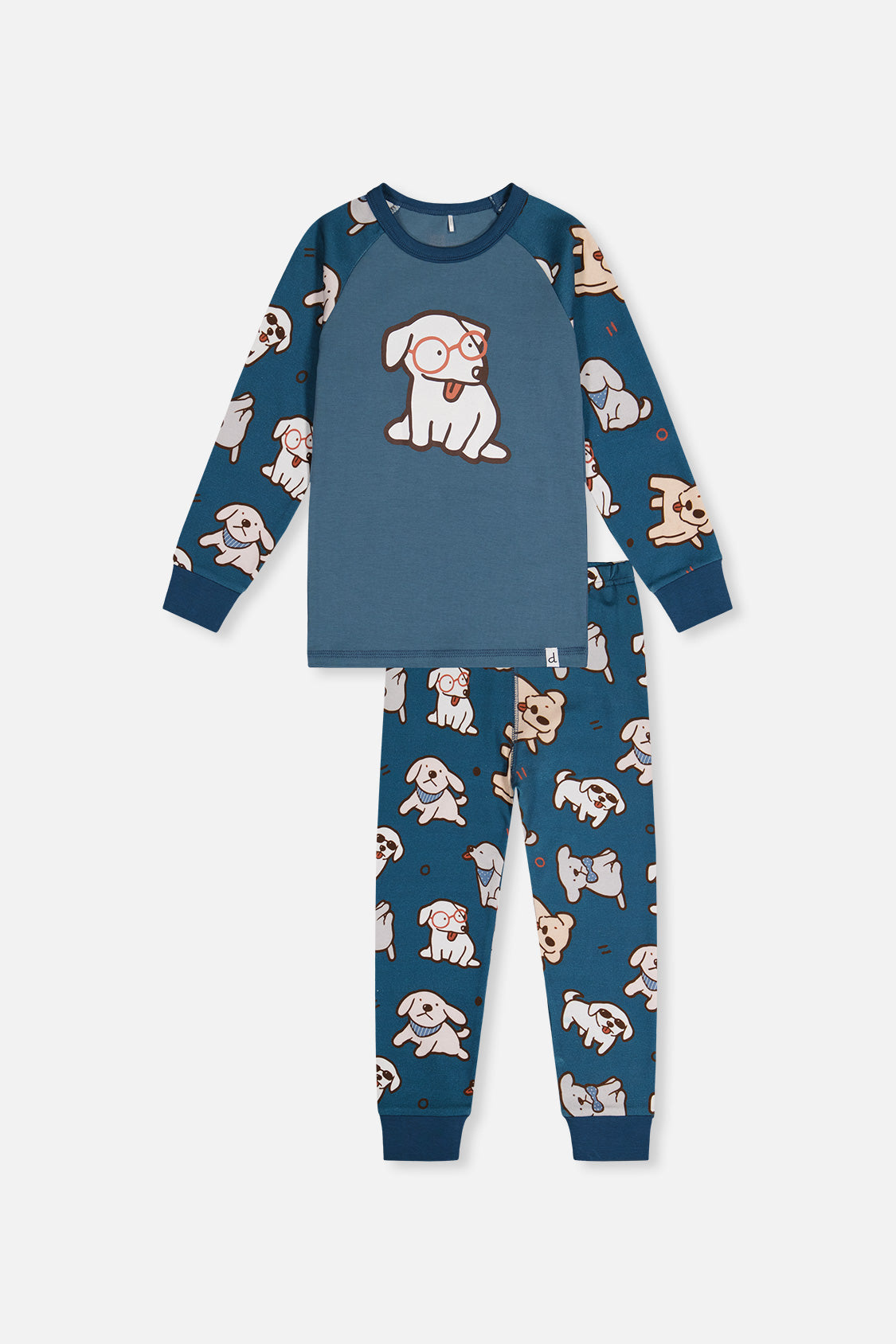 Organic Cotton Two Piece Pajama Set Turquoise Dog Print - Image 6