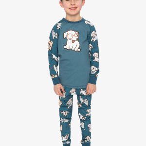 Alternative view of Organic Cotton Two Piece Pajama Set Turquoise Dog Print