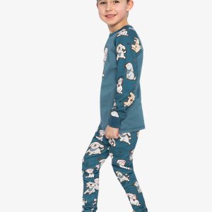 Organic Cotton Two Piece Pajama Set Turquoise Dog Print - Image 3