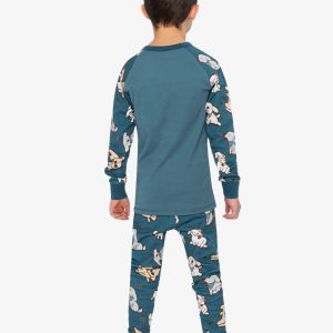 Organic Cotton Two Piece Pajama Set Turquoise Dog Print - Image 4