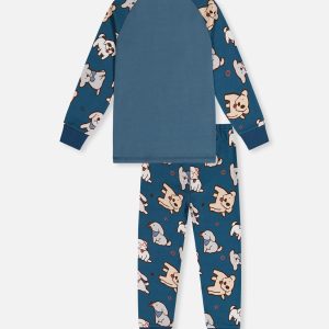 Organic Cotton Two Piece Pajama Set Turquoise Dog Print - Image 5