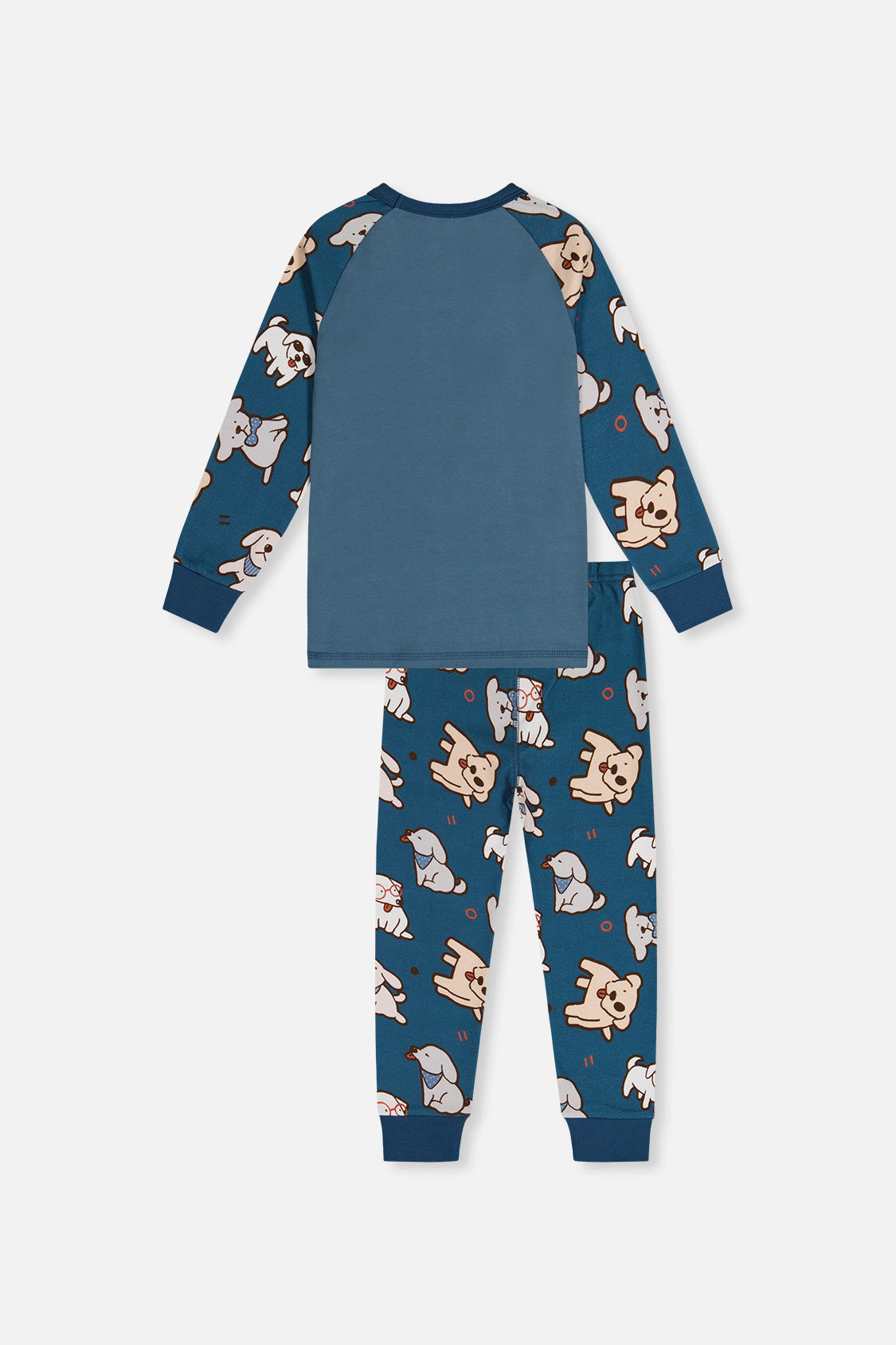 Organic Cotton Two Piece Pajama Set Turquoise Dog Print - Image 3