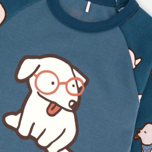 Organic Cotton Two Piece Pajama Set Turquoise Dog Print - Image 5