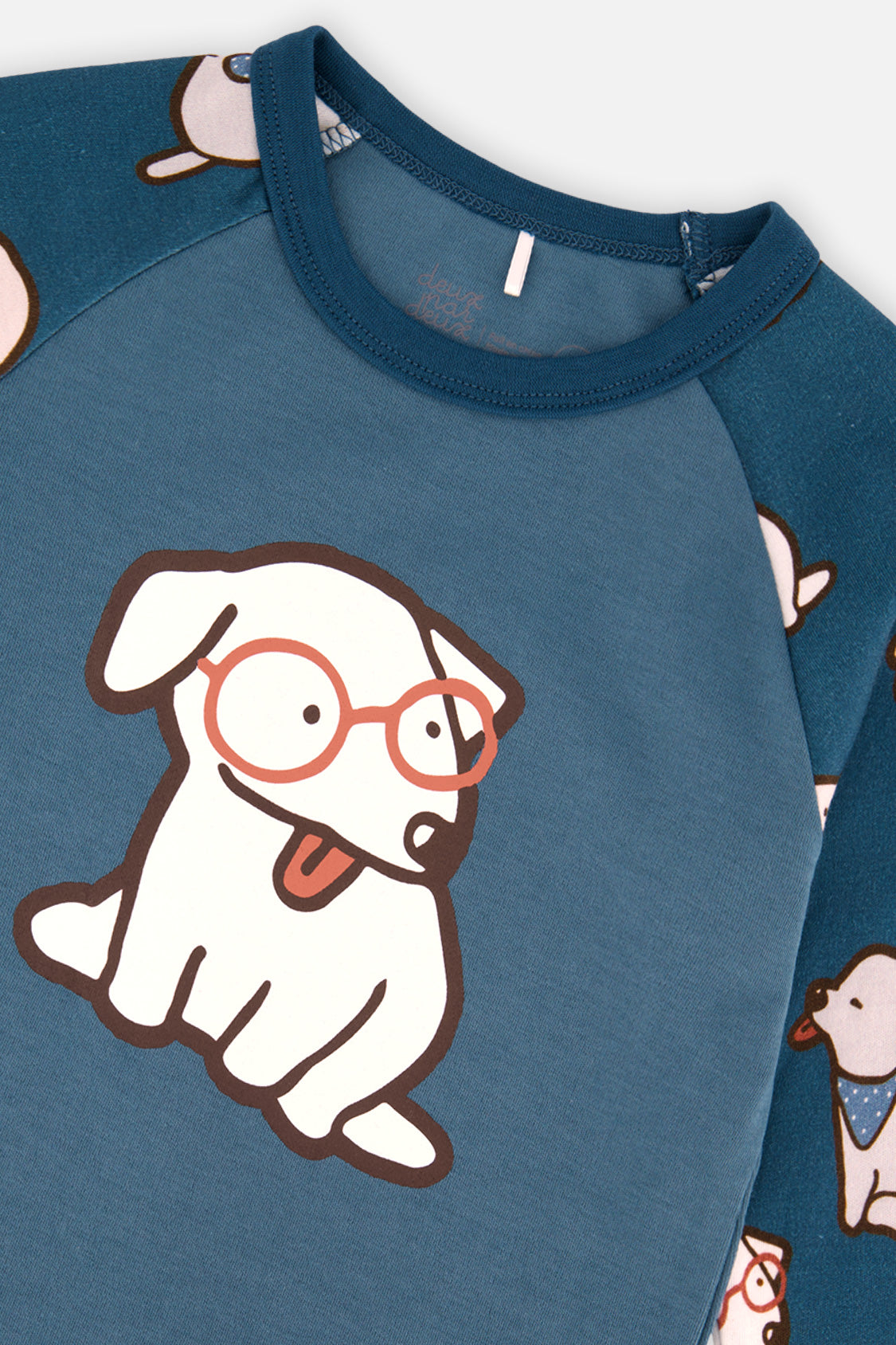 Organic Cotton Two Piece Pajama Set Turquoise Dog Print - Image 5