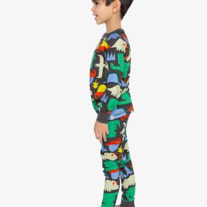 Organic Cotton Two Piece Pajama Set Black Dinosaur Print - Image 3
