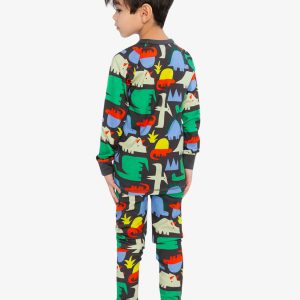 Organic Cotton Two Piece Pajama Set Black Dinosaur Print - Image 4