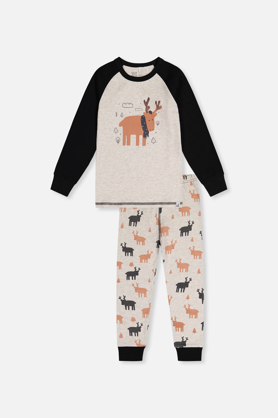 Organic Cotton Two Piece Pajama Set Beige Elk Print - Image 11